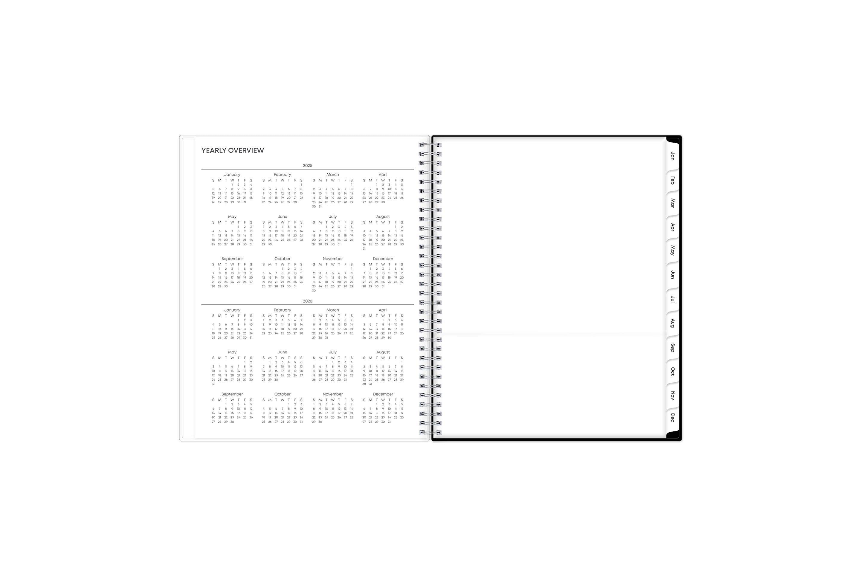 reference calendars 2025 and 2026 with storage pocket in 8.5x11 planner size