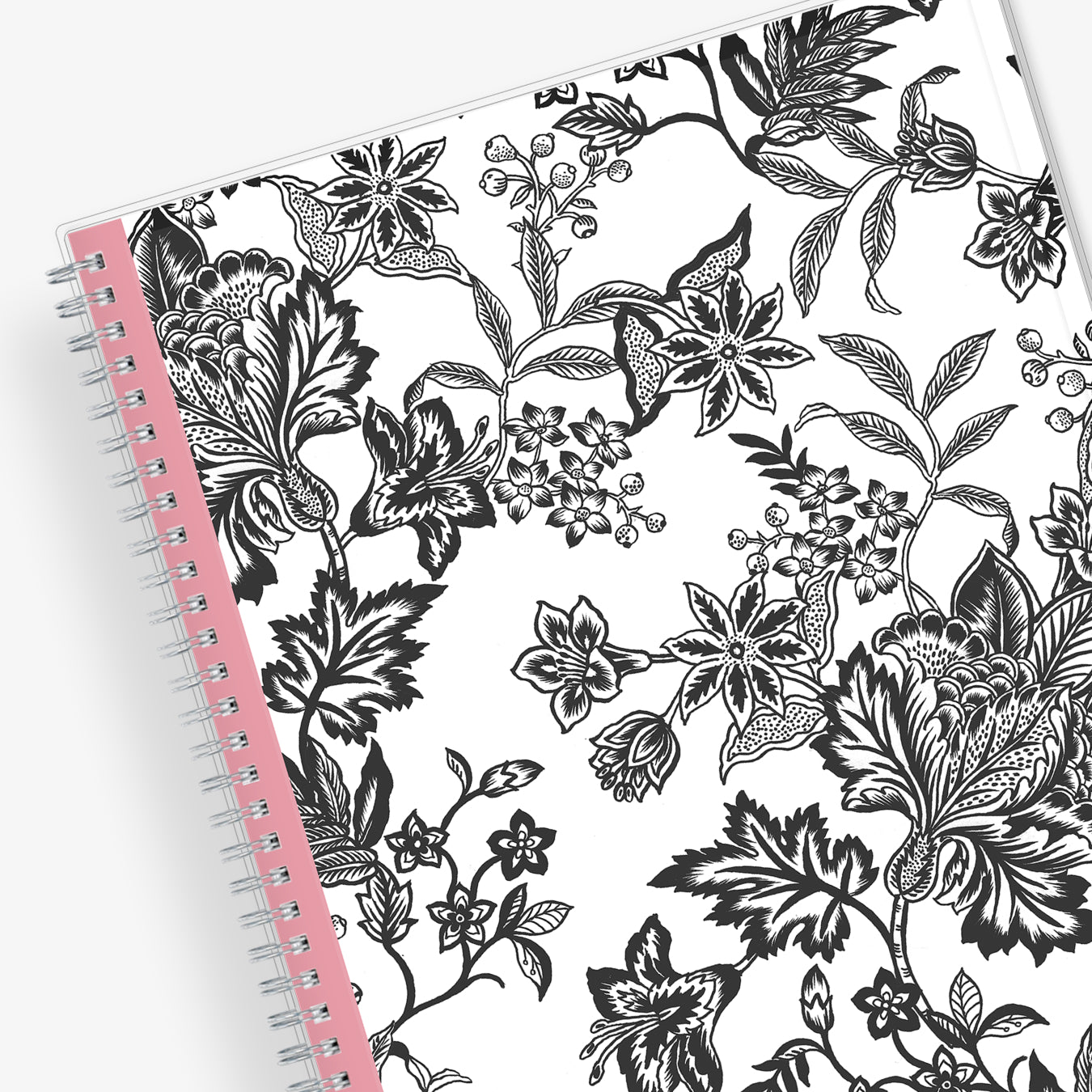 2025 weekly and monthly planner from Blue Sky featuring a floral pattern in black and white with twin silver wire-o binding and compact 8.5x11 size