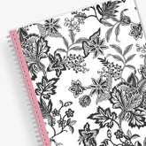 2025 weekly and monthly planner from Blue Sky featuring a floral pattern in black and white with twin silver wire-o binding and compact 8.5x11 size