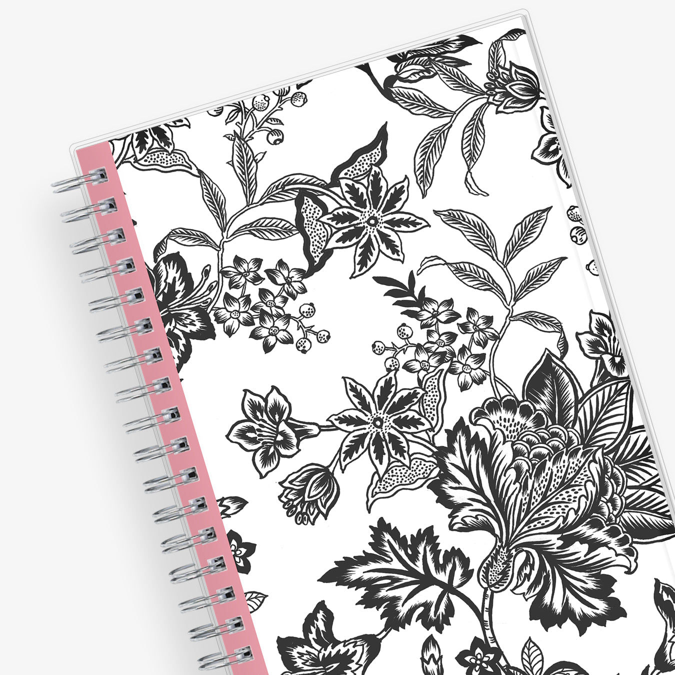 2025 weekly and monthly planner from Blue Sky featuring a floral pattern in black and white with twin silver wire-o binding and compact 5x8 size