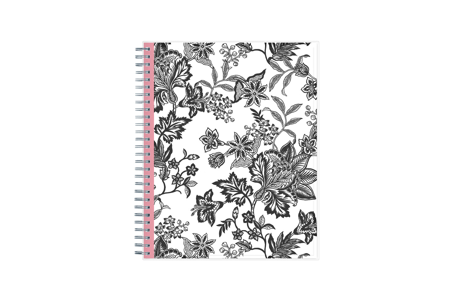 2025 monthly planner from Blue Sky featuring a floral pattern in black and white with twin silver wire-o binding and compact 8x10 size
