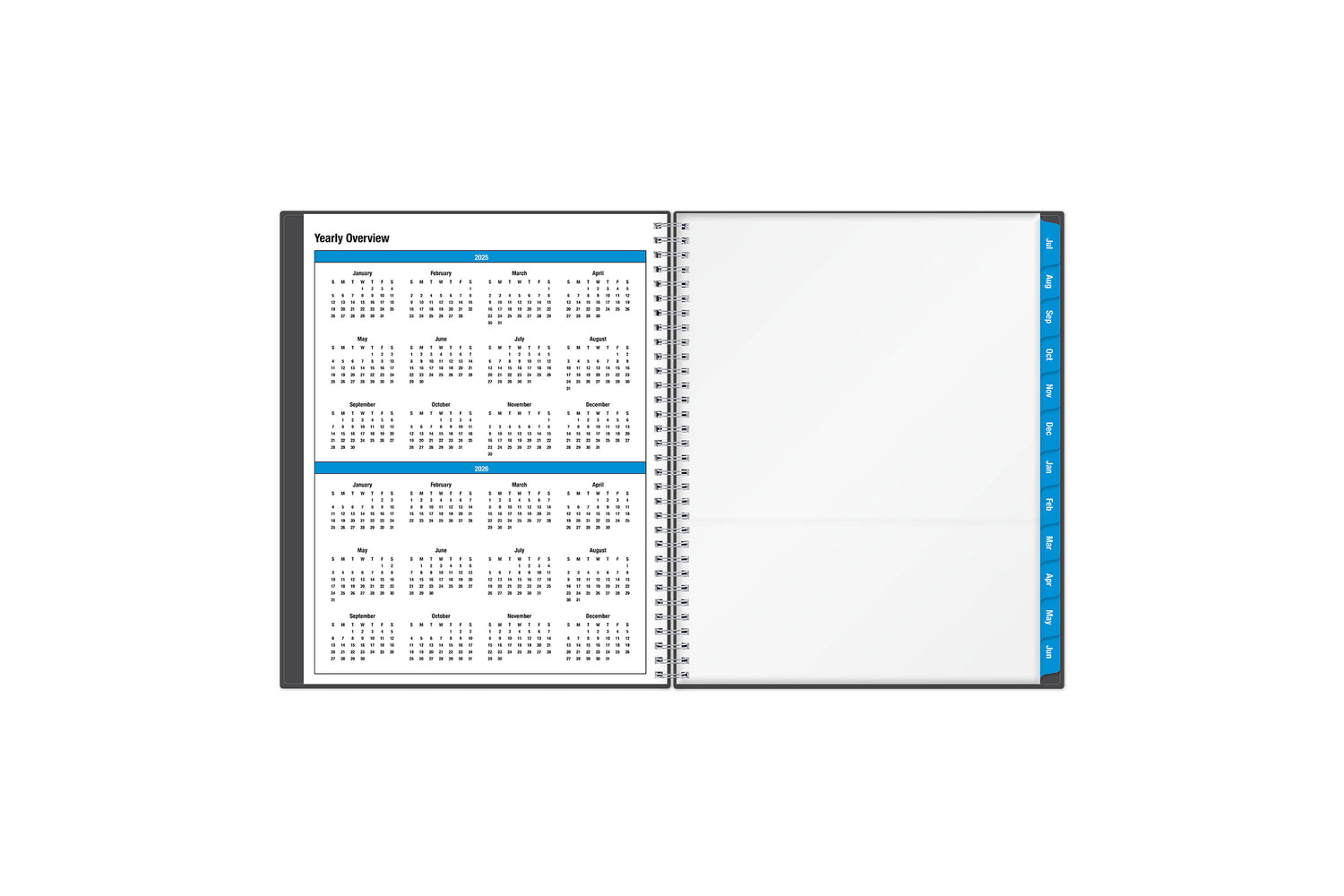 2025-2026 yearly overview reference calendar and storage pocket