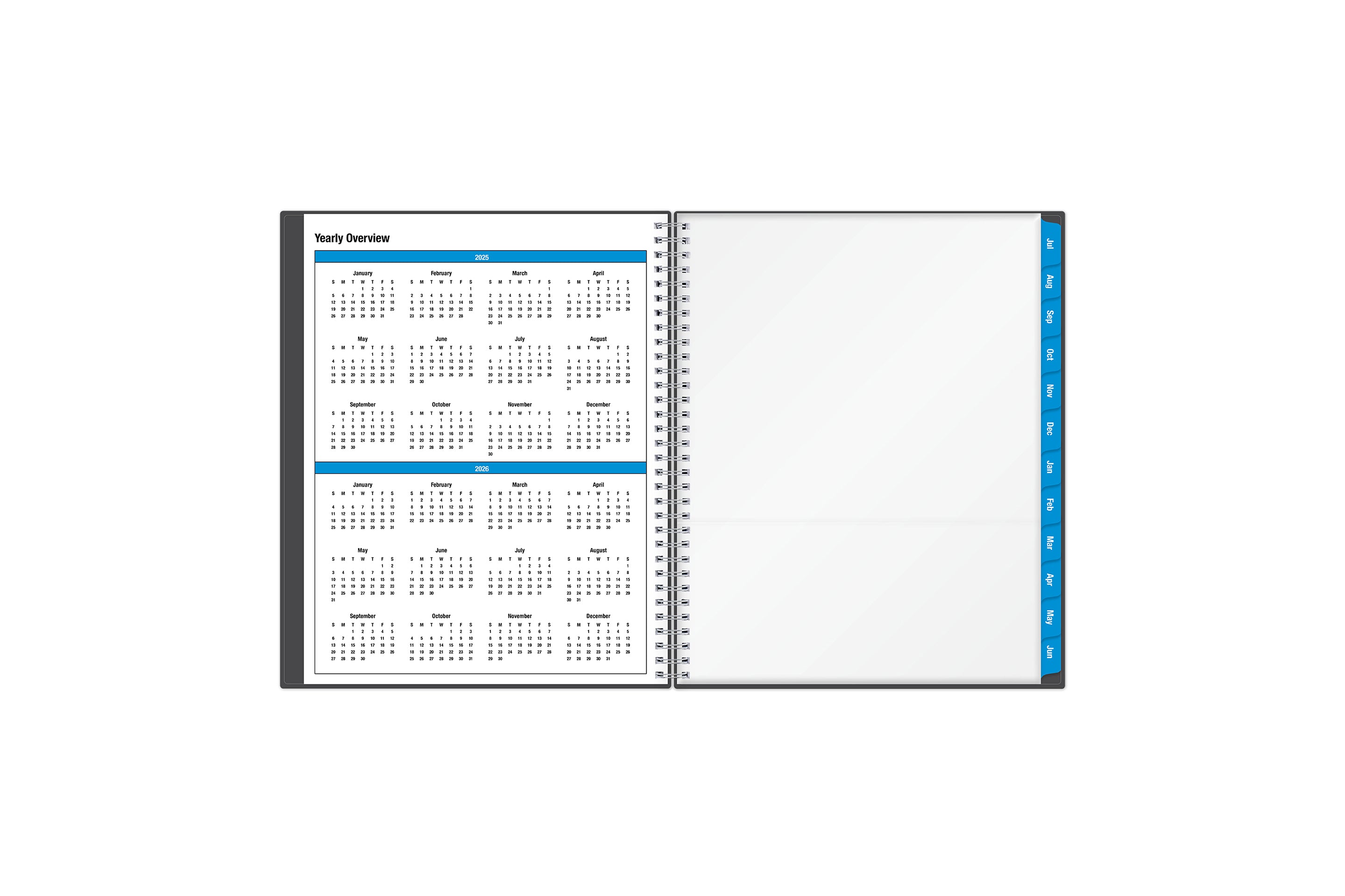 2025-2026 yearly overview reference calendar and storage pocket