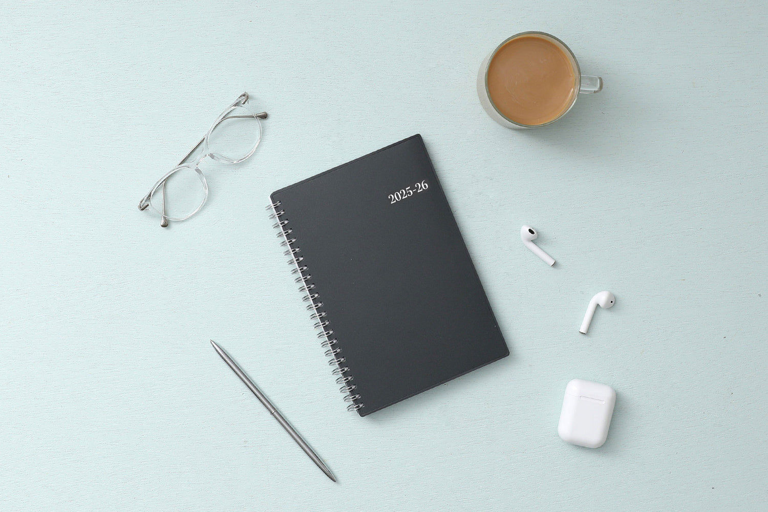 monthly academic professional planner featuring a solid charcoal cover and silver twin wire-o binding in 5x8