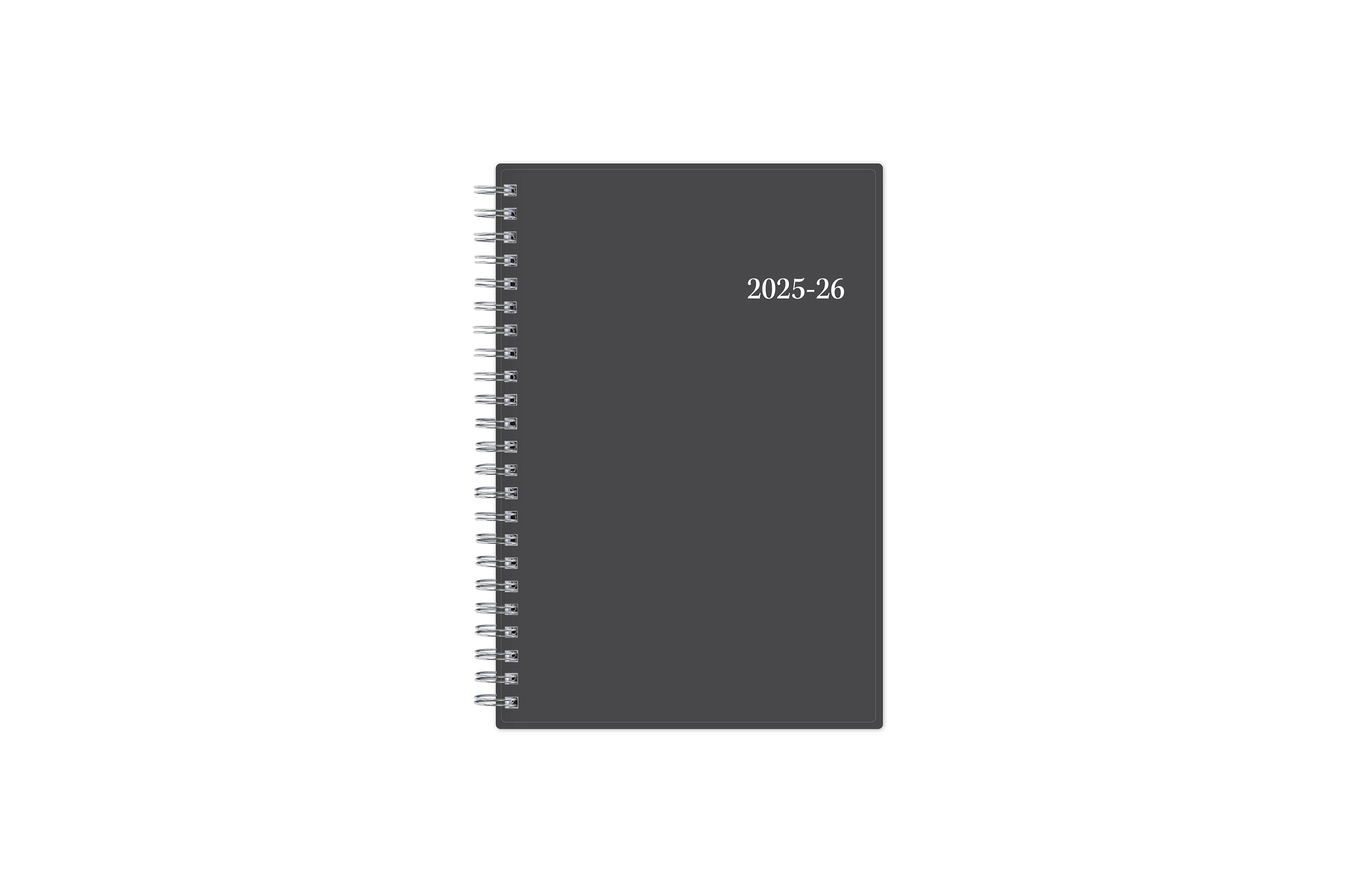 monthly academic professional planner featuring a solid charcoal cover and silver twin wire-o binding in 5x8