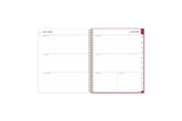 mahalo weekly monthly planner with pink monthly tabs featuring a weekly spread with lined writing space, notes section and reference calendars