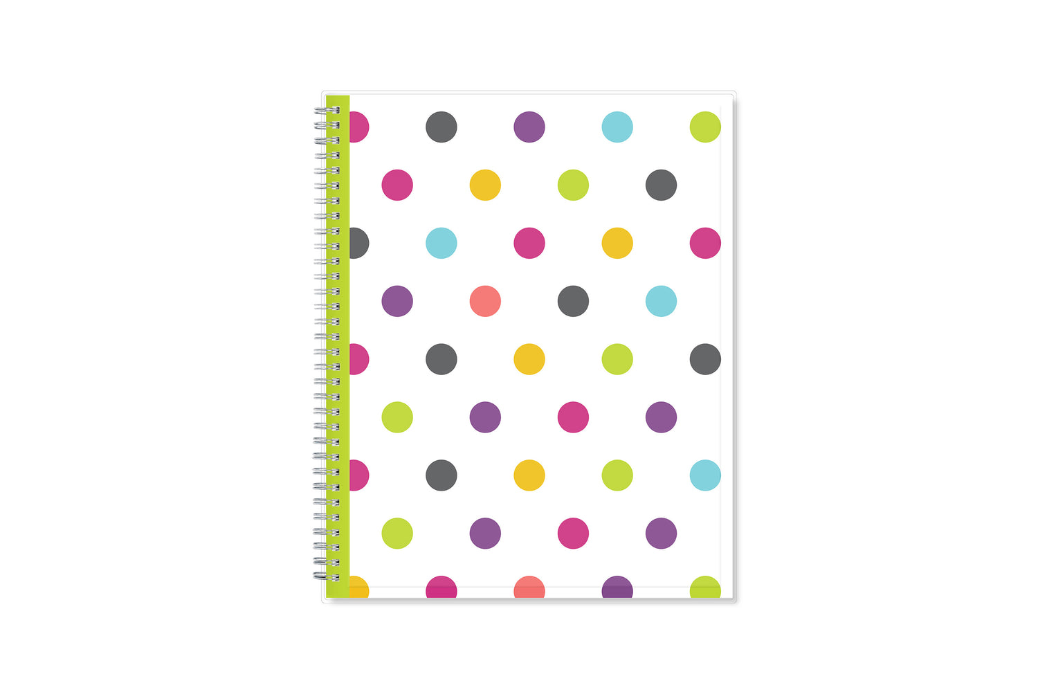 academic teacher lesson planner purple, gold, black, green, and blue dots in 8.5x11 planner size for 2025-2026 academic year