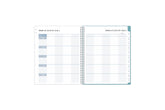 ample lined writing space and teacher lesson planner layout for each class or period, multi colored pattern for each day, and mint green monthly tabs for this weekly monthly lesson planner. july 2025 - june 2026