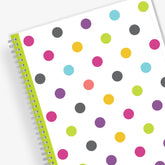 academic teacher lesson planner purple, gold, black, green, and blue dots in 8.5x11 planner size for 2025-2026 academic year