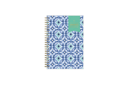 January 2025 - December 2025 weekly monthly planner featuring a geometric tile front cover design and silver gold wire-o binding 5x8 size