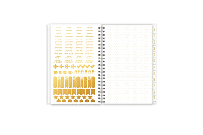 gold sticker sheet, paper pocket, in this 5x8 planner