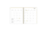 January 2025 - December 2025 weekly monthly planner featuring a monthly spread boxes for each day, lined writing space, notes section, reference calendars, and white monthly tabs in 8.5x11 size