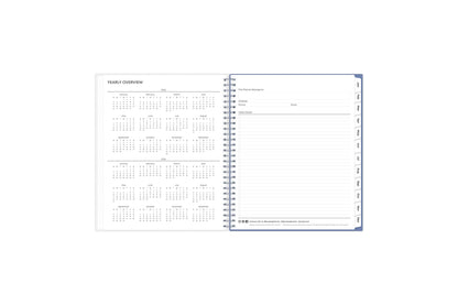 This 8x10 2025 monthly planner featuring a yearly overview for both 2025 and 2026, a yearly goals recap to review end of the year, and contact page.