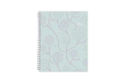 January 2025 - December 2025 weekly monthly planner featuring a floral front cover design and silver twin wire-o binding