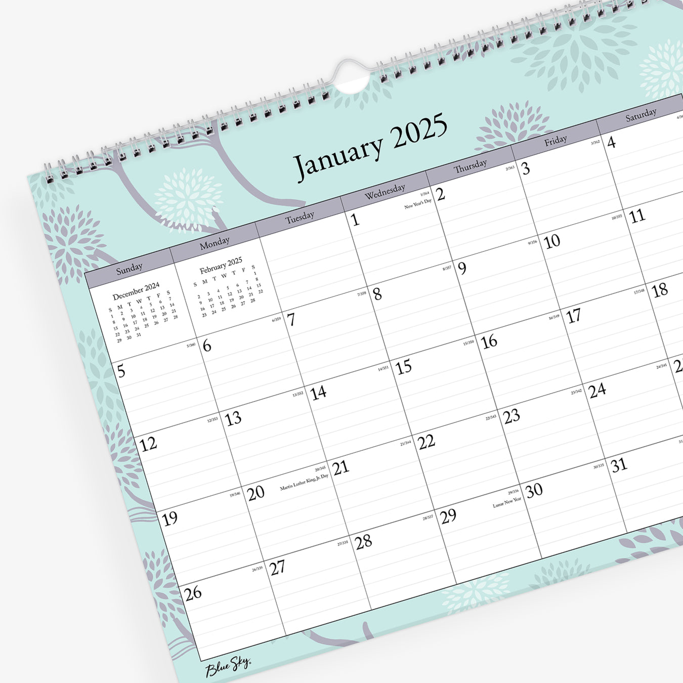 The perfect office wall calendar covering January 2025 and December 2025 fits well in any space featuring ample lined writing space and reference calendars