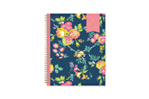 January 2025 - December 2025 weekly monthly planner in 8.5x11 size from day designer for blue sky with navy background and floral design, and gold twin wire-o binding