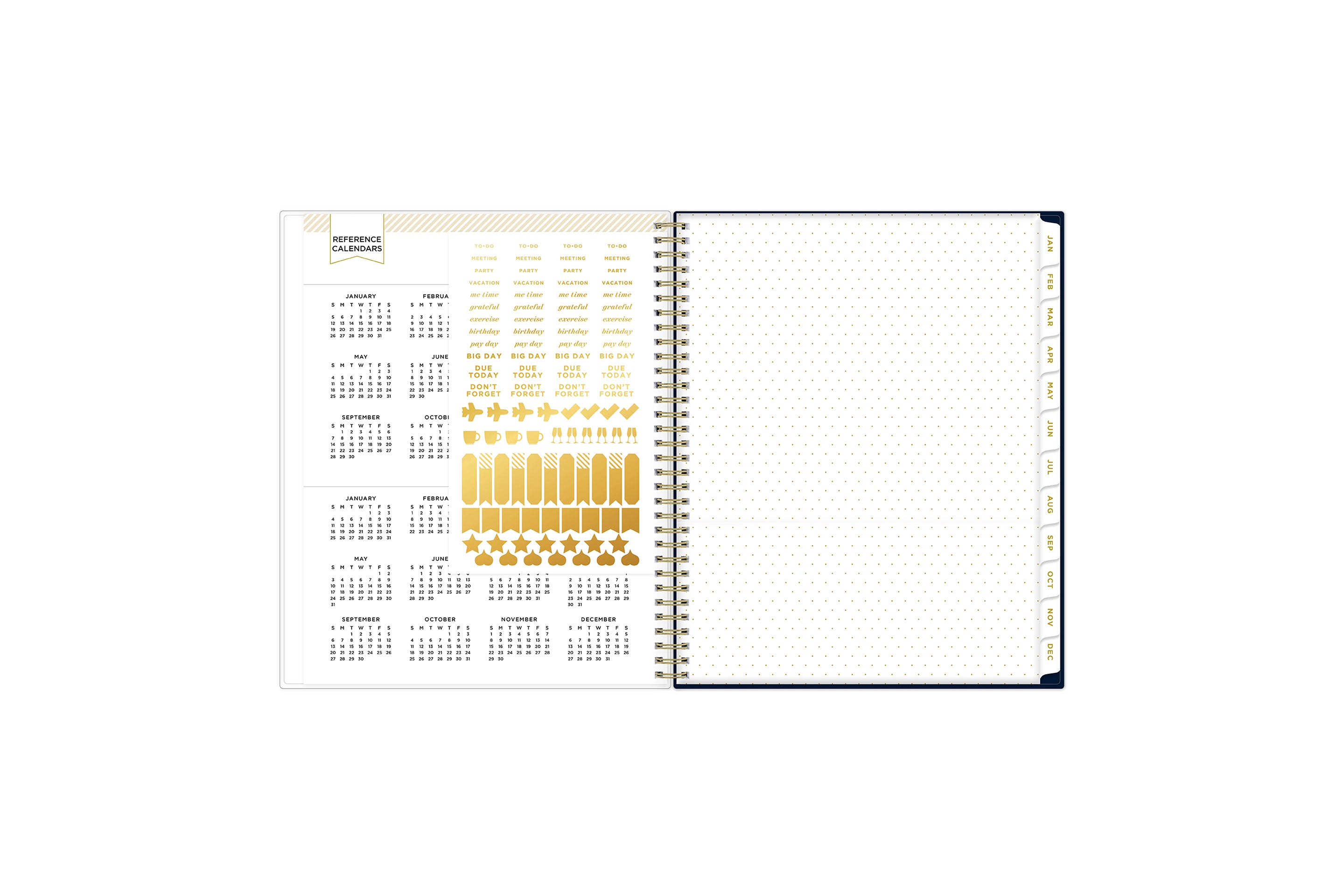 gold stickers, paper pocket on this 8.5x11 planner