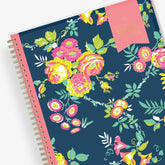 January 2025 - December 2025 weekly monthly planner in 8.5x11 size from day designer for blue sky with navy background and floral design, and gold twin wire-o binding