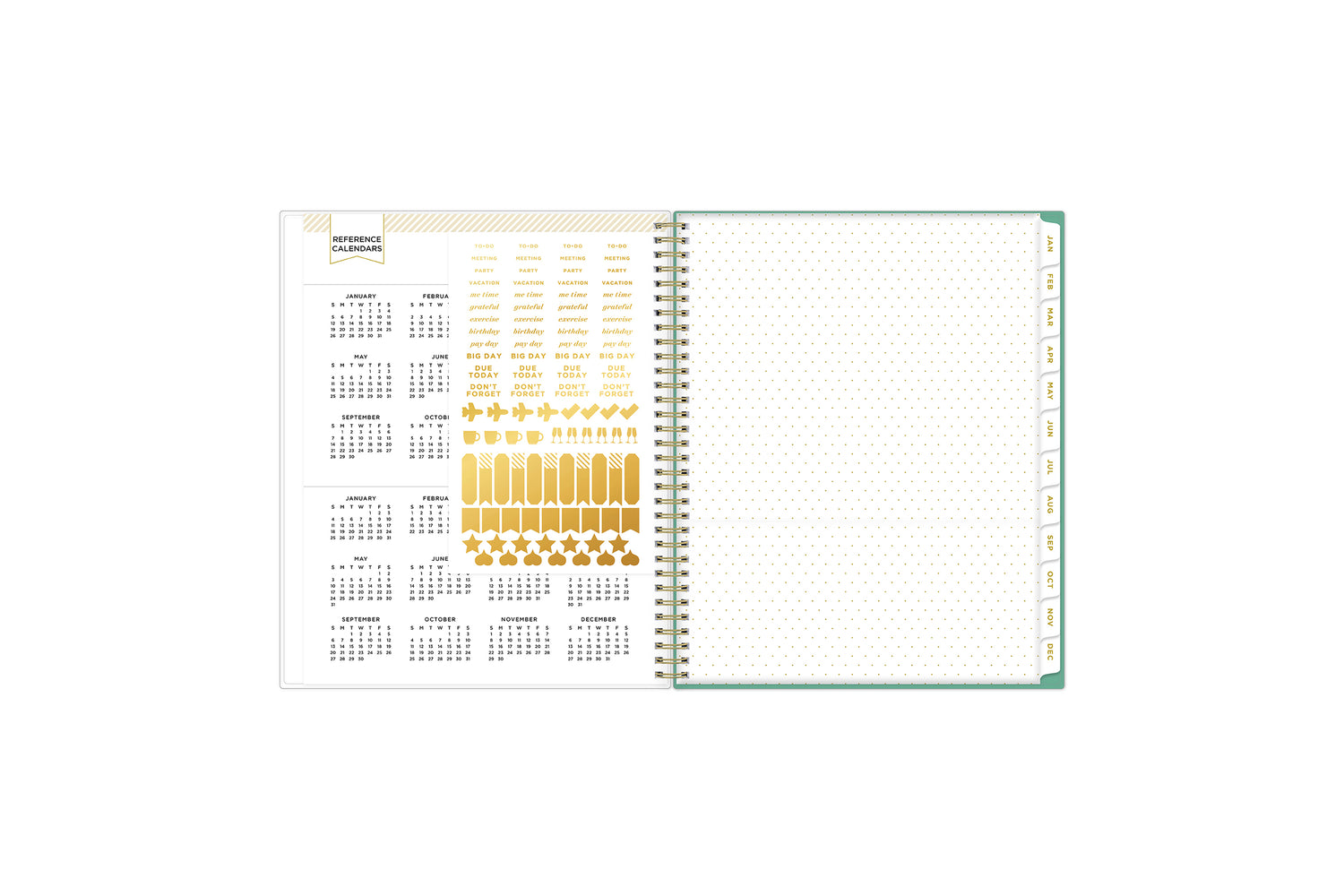 gold sticker sheet, paper pocket on this 8.5x11 planner