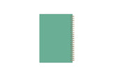 2025 weekly monthly planner featuring a mint green flexible back cover and gold twin wire-o binding