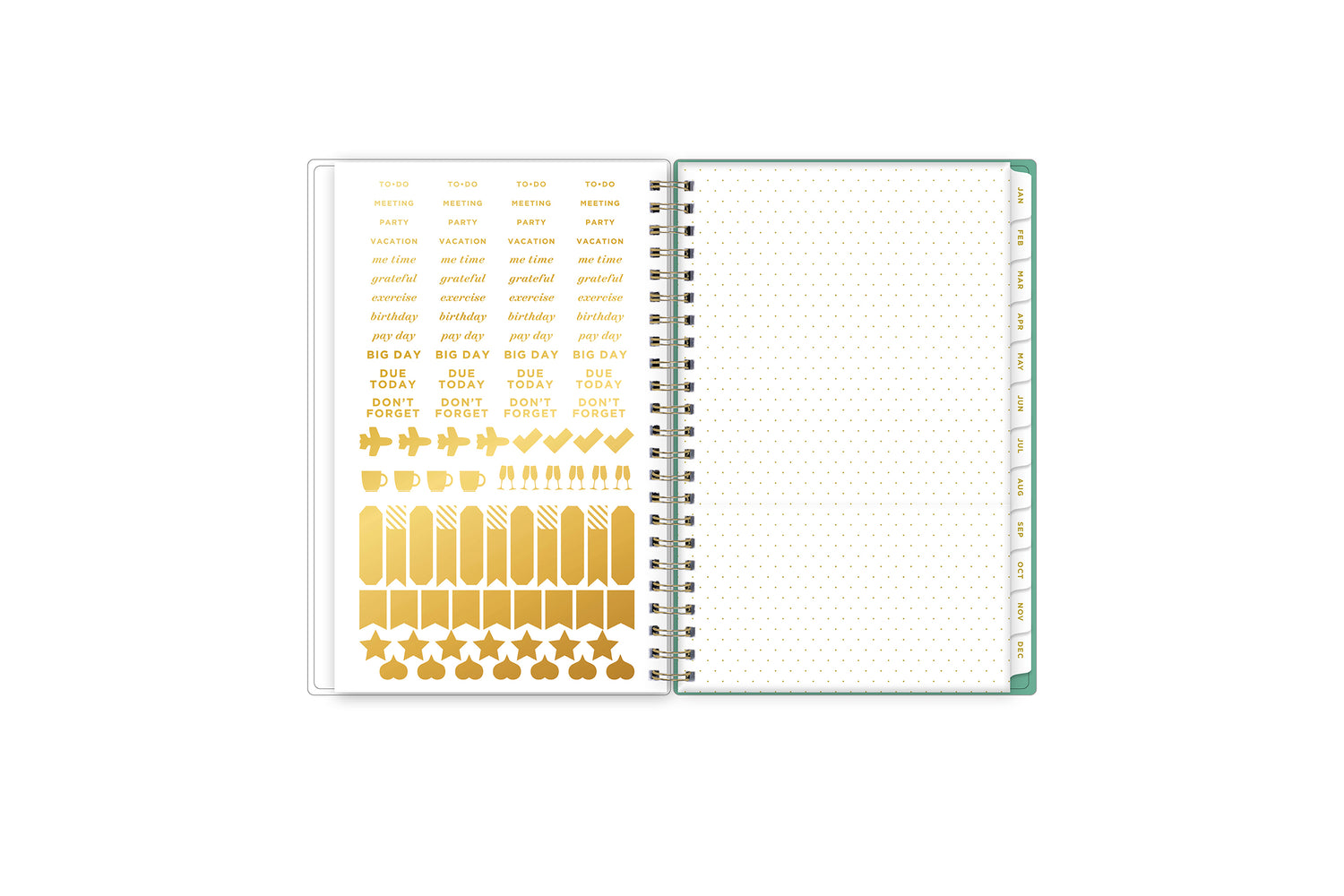 gold sticker sheet, paper pocket in this 5x8 planner