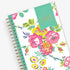 This January 2025 to December 2025 weekly monthly 5x8 planner featuring yellow and pink floral front cover pattern and gold twin wire-o binding