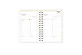 January 2025 - December 2025 daily monthly planner featuring a monthly spread with lined writing space, notes and to-do list, white monthly tabs with gold printed text, and monthly reference calendars all in a 5x8 planner size