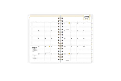January 2025 - December 2025 daily monthly planner featuring a daily spread with lined writing space, notes and to-do list, one hour increments, and ample planning sections in a compact 5x8 size