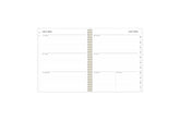 weekly monthly planner features a weekly spread with clean, lined writing space with room for notes, to-do lists, goals, projects, and blue monthly tabs in 8.5x11 page size