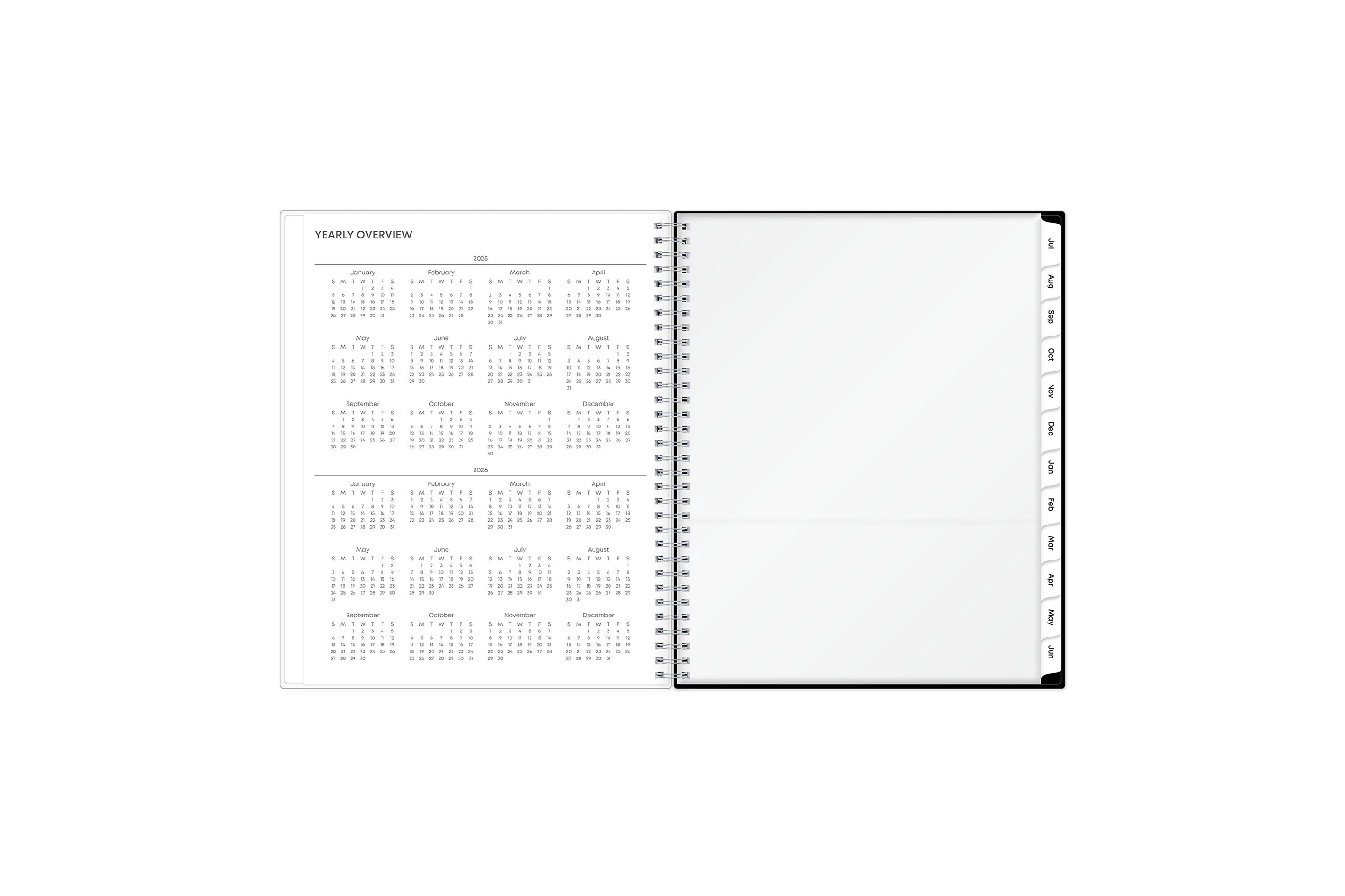 reference calendar, storage pocket, white monthly tabs