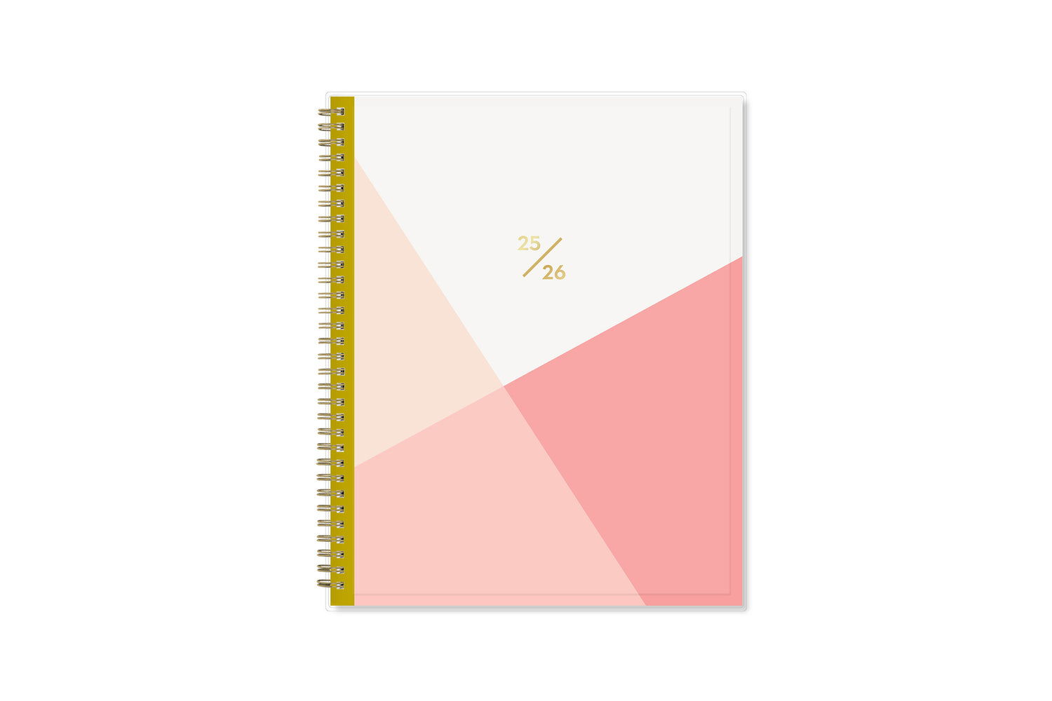 weekly and monthly planner for academic year featuring a geometric design in palette of pinks and white in 8.5x11 planner size 2025 -2026 year