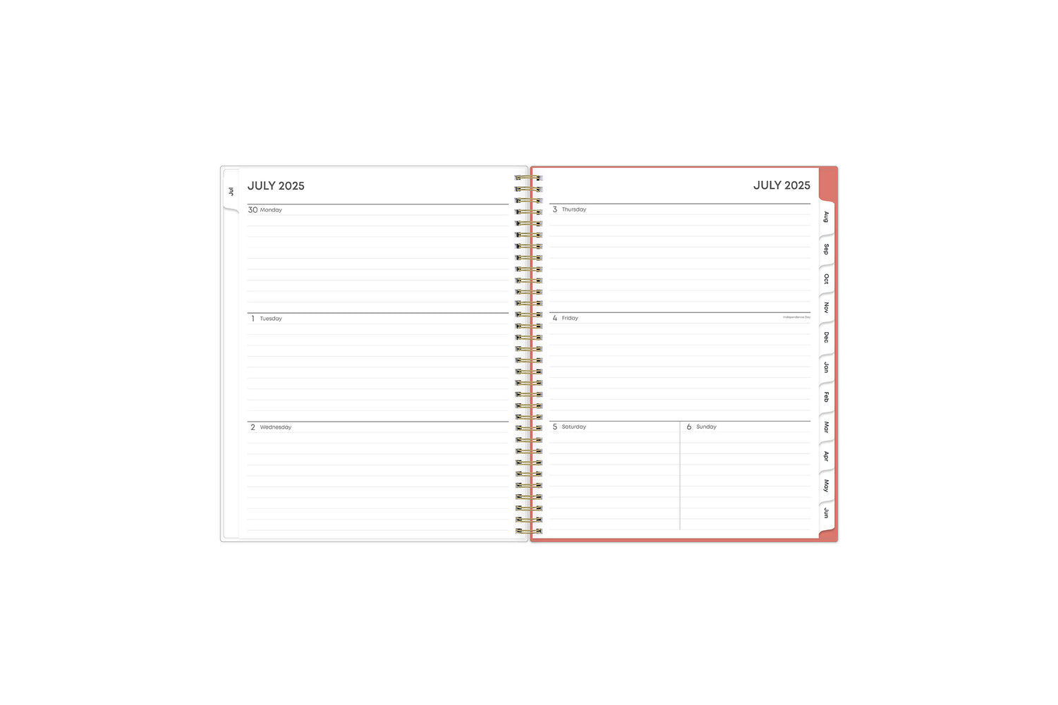 weekly monthly planner features a weekly spread with ample lined writing space for notes, to-do lists, projects, goals, doodling in a 8.5x11 planner size