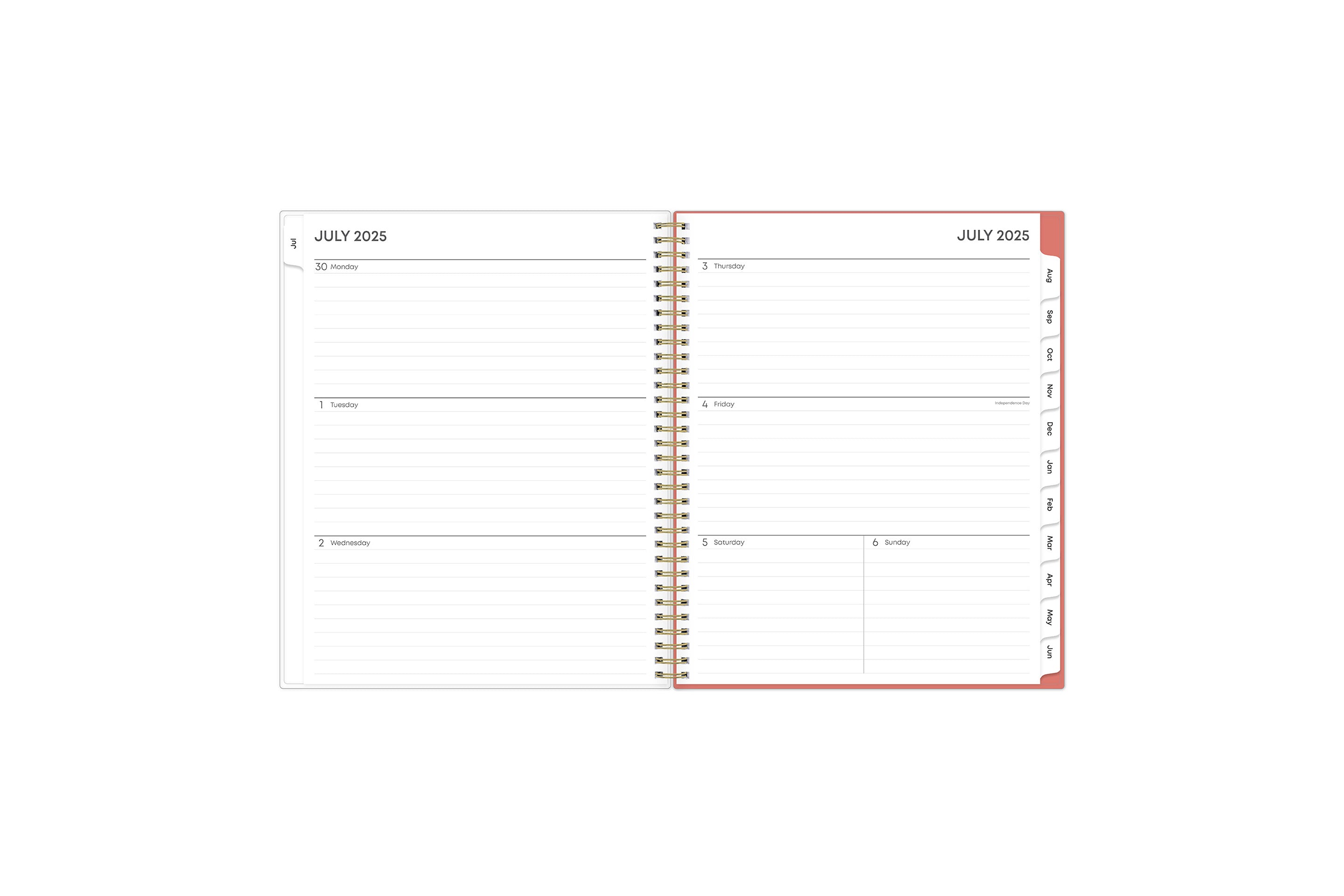 weekly monthly planner features a weekly spread with ample lined writing space for notes, to-do lists, projects, goals, doodling in a 8.5x11 planner size