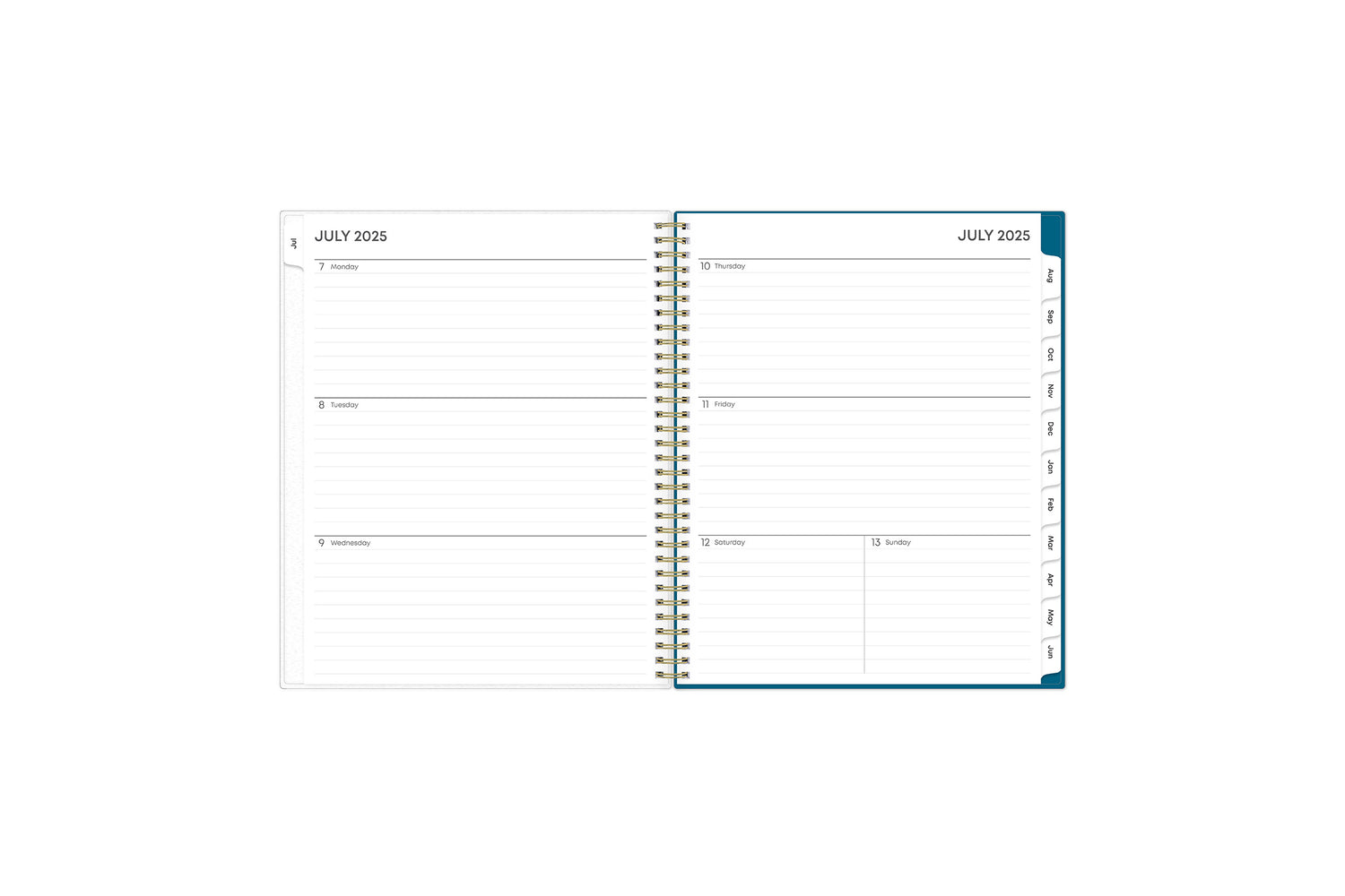 weekly monthly 8.5x11 academic planner featuring a weekly spread with ample lined writing space, to-do list, notes section, and blue monthly tabs