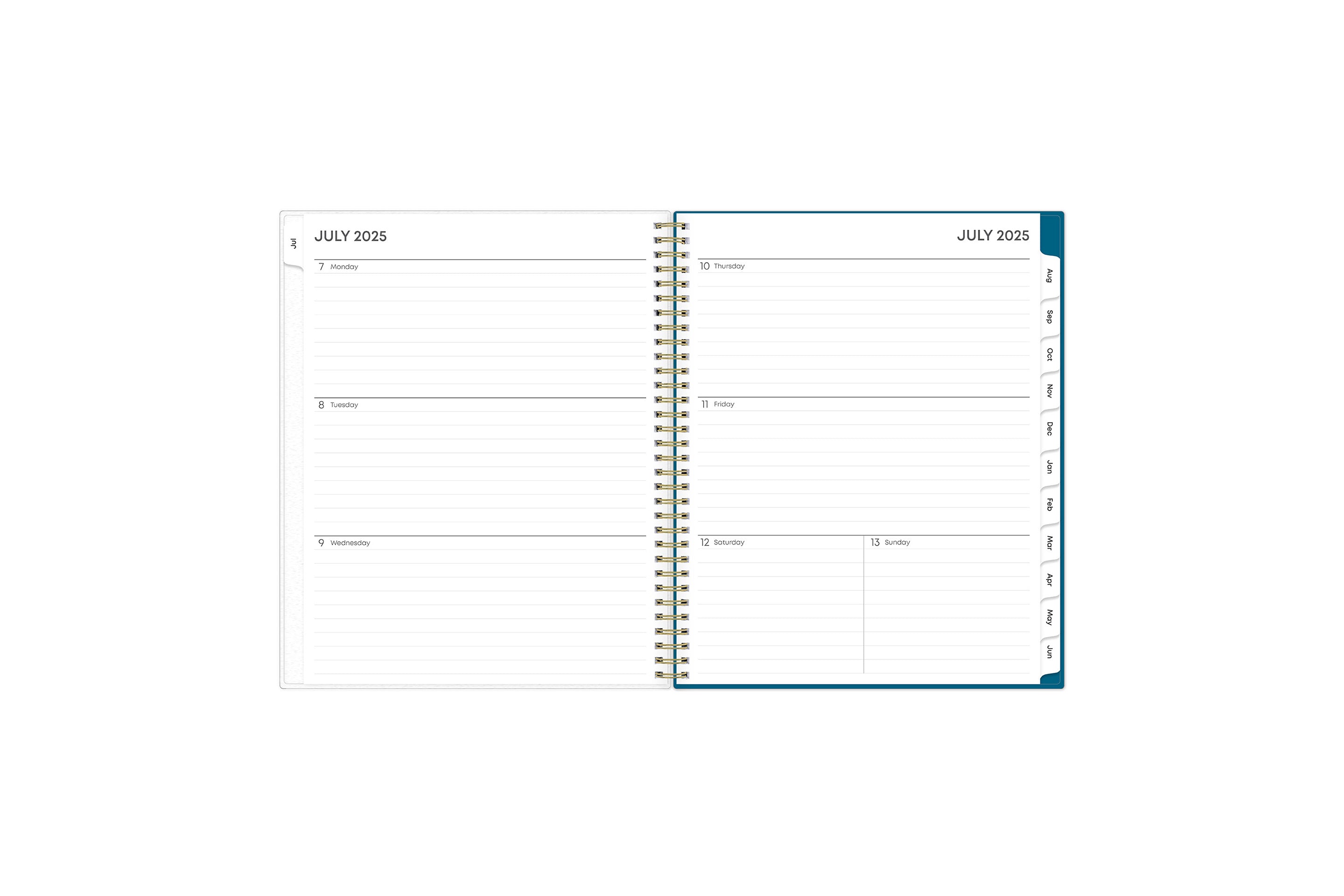 weekly monthly 8.5x11 academic planner featuring a weekly spread with ample lined writing space, to-do list, notes section, and blue monthly tabs