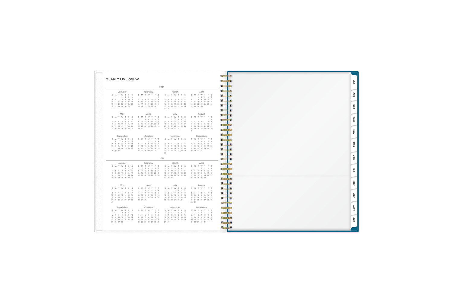 reference calendar, storage pocket, reference calendar and white monthly tabs