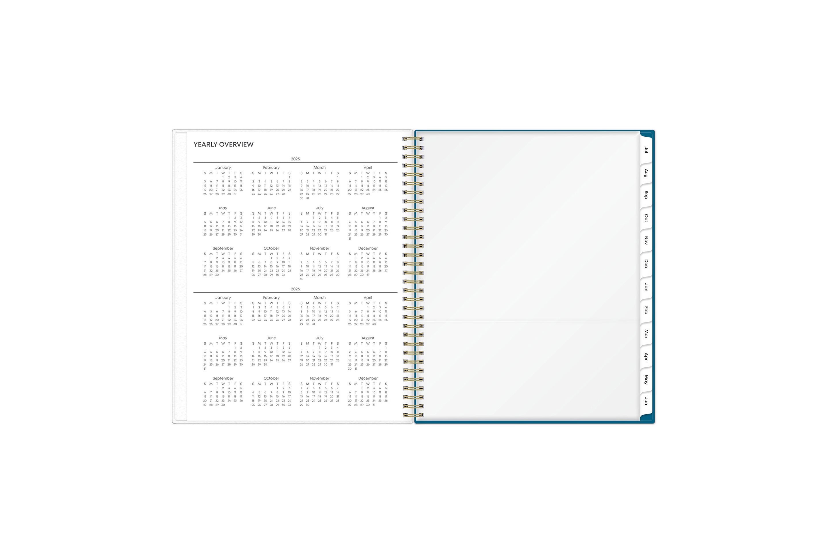 reference calendar, storage pocket, reference calendar and white monthly tabs