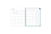 teacher lesson planner monthly view featuring ample lined writing space for projects, field trips, goals, deadlines, notes section, reference calendars and mint green monthly tabs in 8.5x11 size