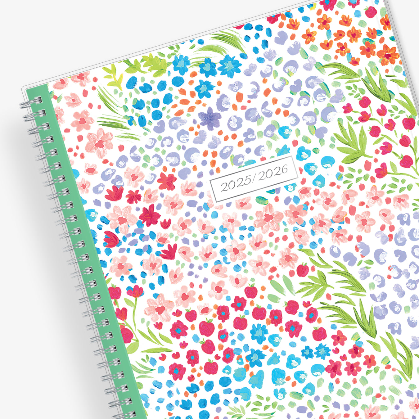 academic teacher lesson planner with weekly and monthly layouts featuring a multi colored floral front cover in 8.5x11 planner size 2025-2026