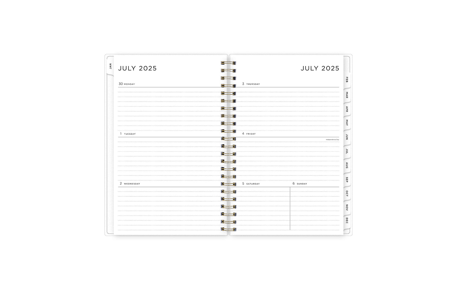 weekly monthly planner features a weekly spread with clean writing space for notes, to-do lists, projects, goals, doodling in a 5x8 planner size