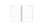 weekly monthly planner features a weekly spread with clean writing space for notes, to-do lists, projects, goals, doodling in a 5x8 planner size