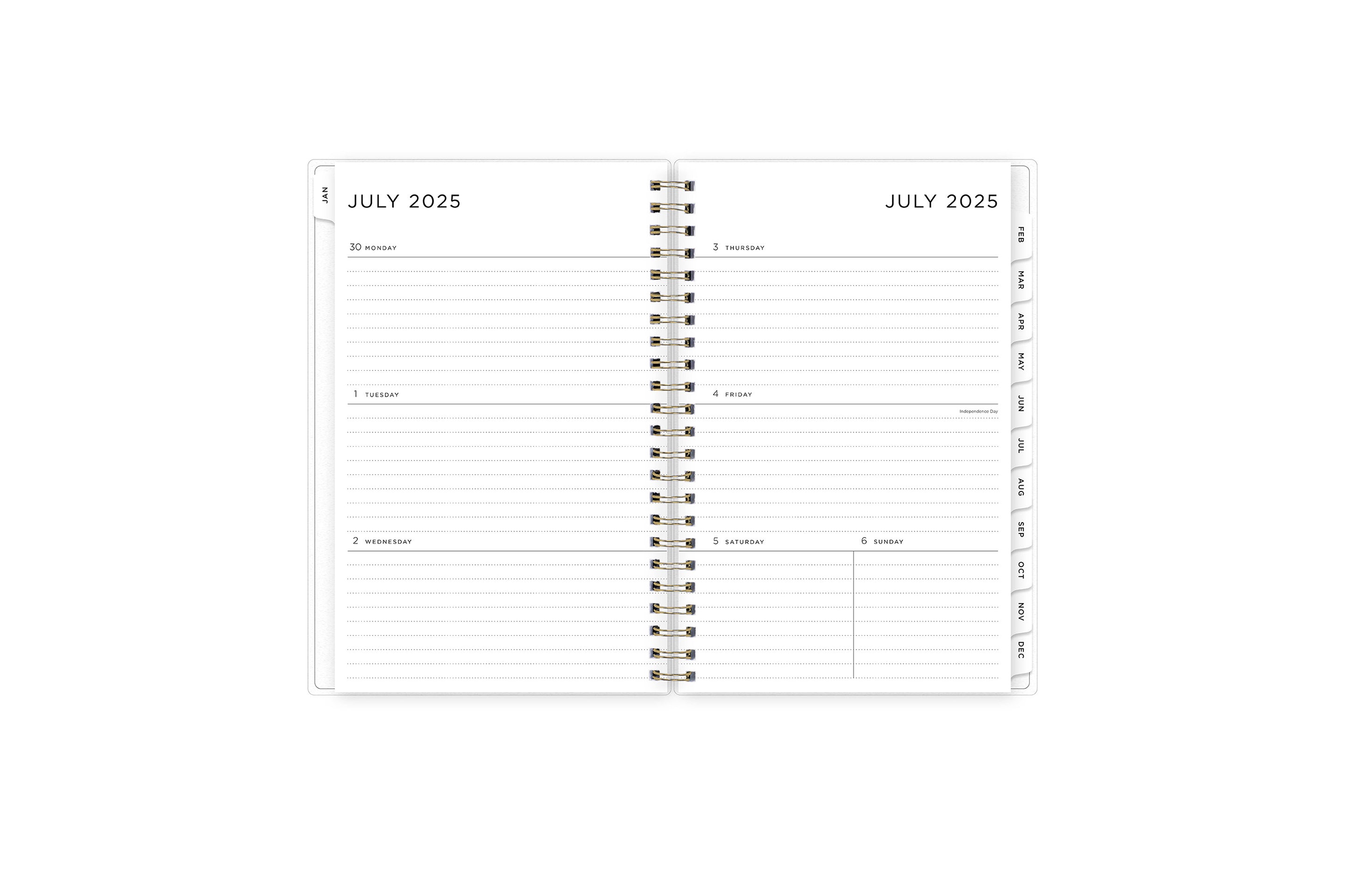 weekly monthly planner features a weekly spread with clean writing space for notes, to-do lists, projects, goals, doodling in a 5x8 planner size