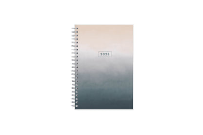 January 2025 to December 2025 weekly monthly planner in 5x8 size for blue sky with grey background and ombre cloud front cover, silver twin wire-o binding