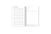 5x8 2025 weekly monthly planner features a yearly overview of 2023 and 2023 with contact page for owner of planner and bulleted yearly goals and accomplishments with mint monthly tabs