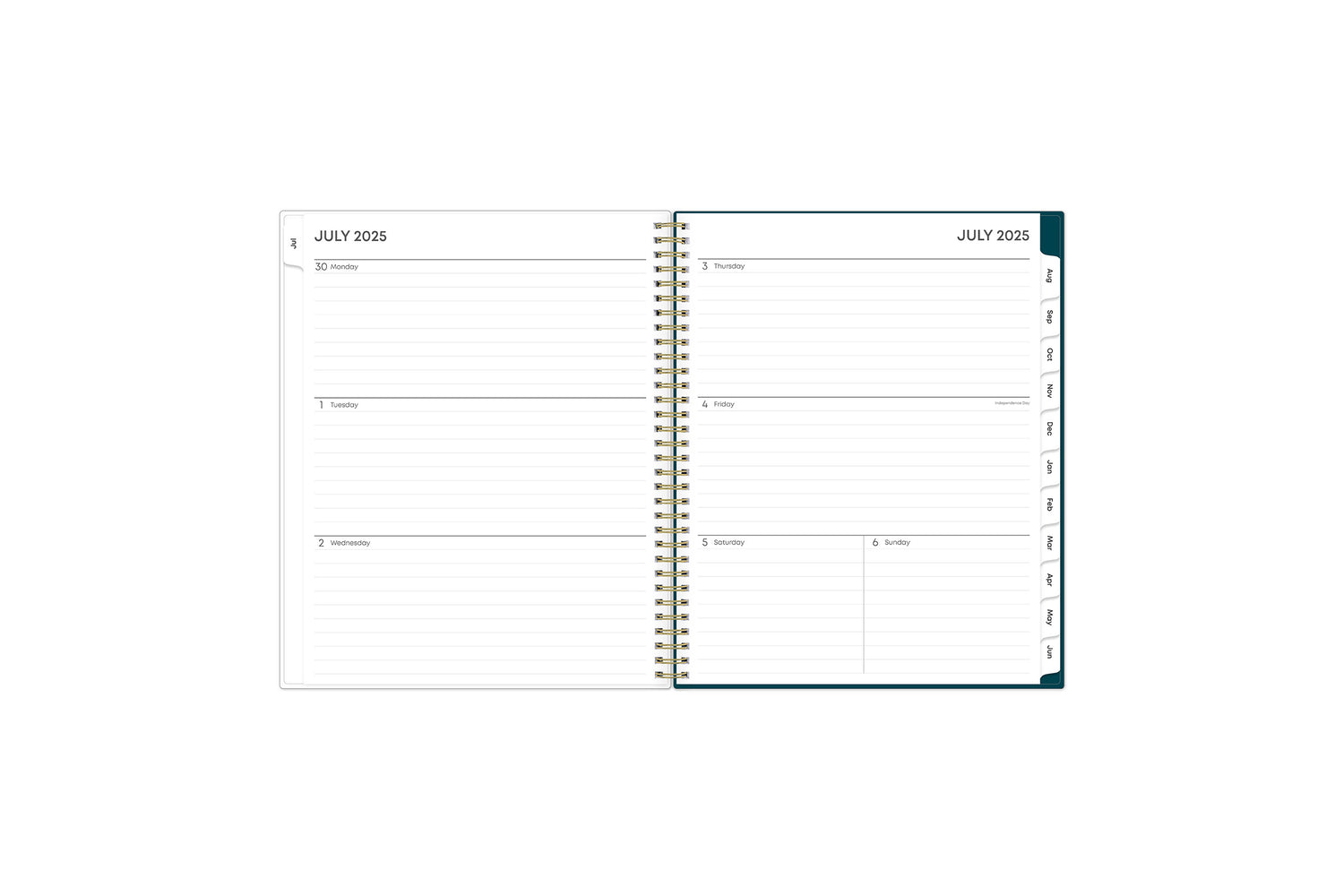 Featuring a weekly spread for this  weekly monthly planner are clean, lined writing space with room for notes, to-do lists, goals, projects, and white monthly tabs in 8.5x11 planner
