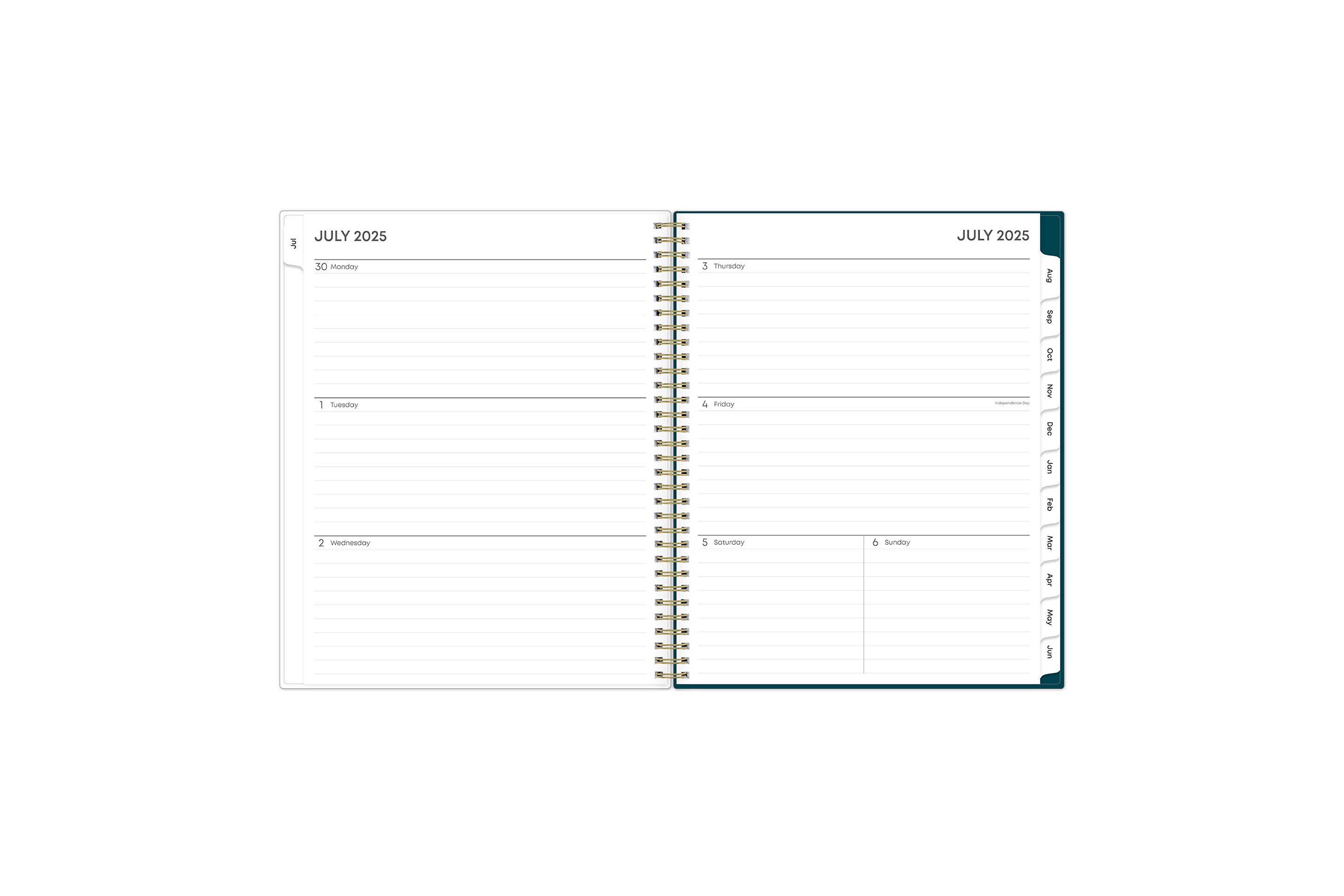 Featuring a weekly spread for this  weekly monthly planner are clean, lined writing space with room for notes, to-do lists, goals, projects, and white monthly tabs in 8.5x11 planner
