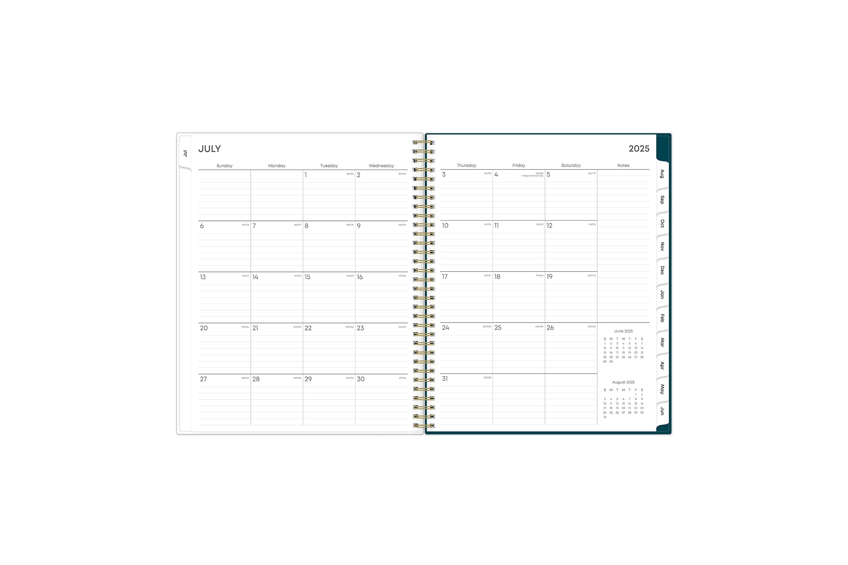 Featuring a monthly spread for this  weekly monthly planner are ample lined writing space, notes section, reference calendars, and white monthly tabs in 8.5x11 planner size
