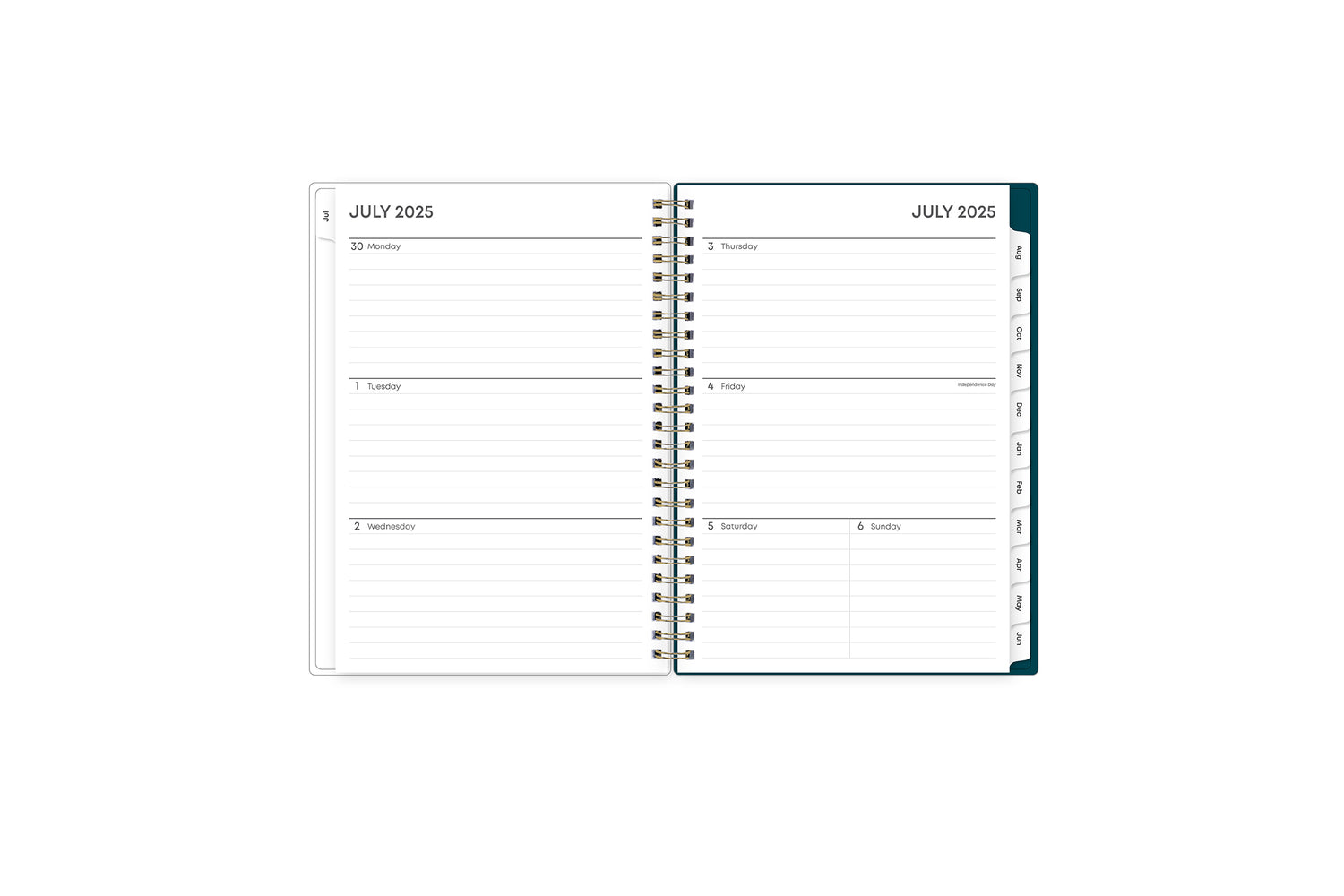 Featuring a weekly spread for this  weekly monthly planner are clean, lined writing space with room for notes, to-do lists, goals, projects, and white monthly tabs in 8.5x11 planner
