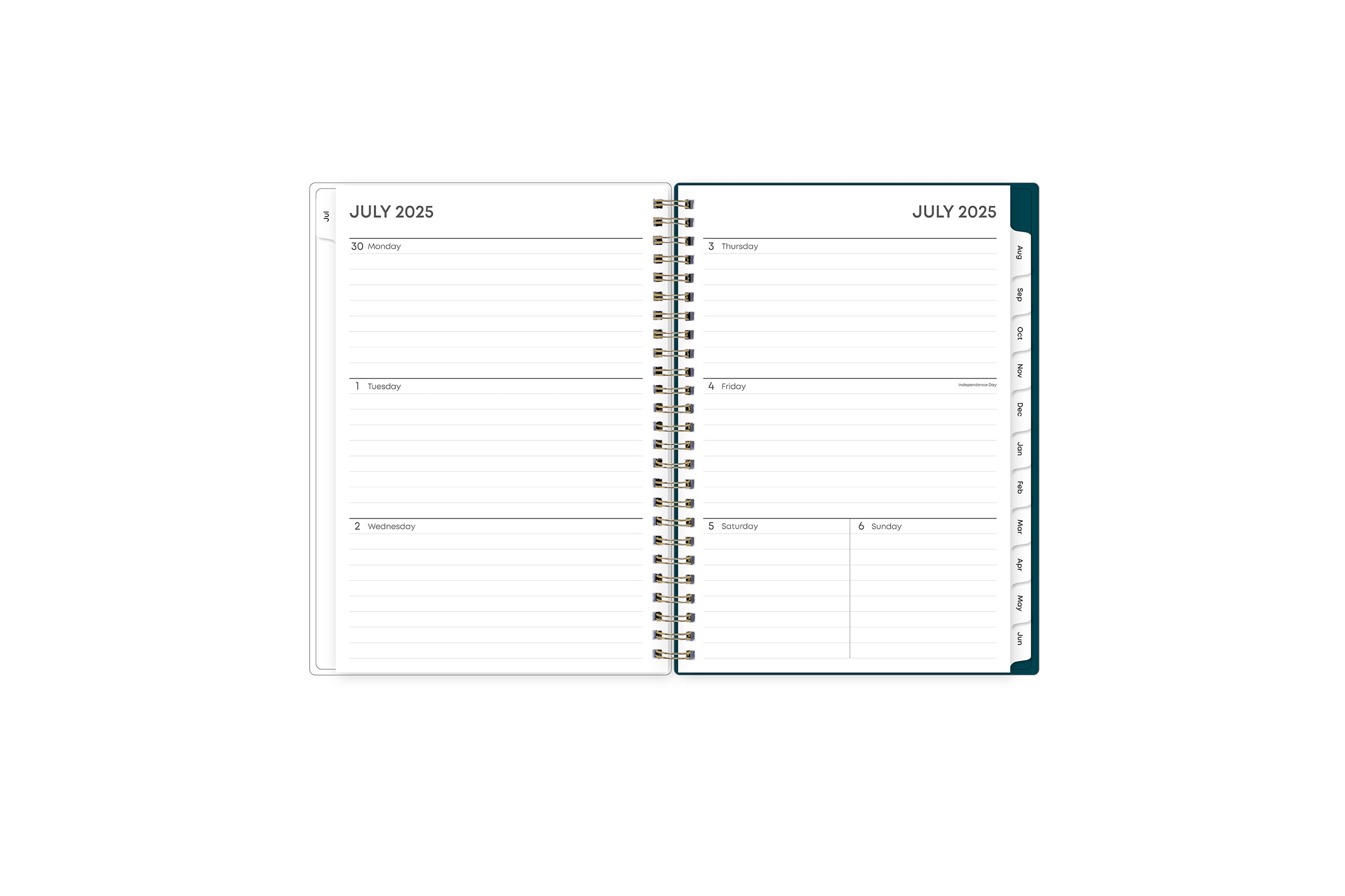 Featuring a weekly spread for this  weekly monthly planner are clean, lined writing space with room for notes, to-do lists, goals, projects, and white monthly tabs in 8.5x11 planner
