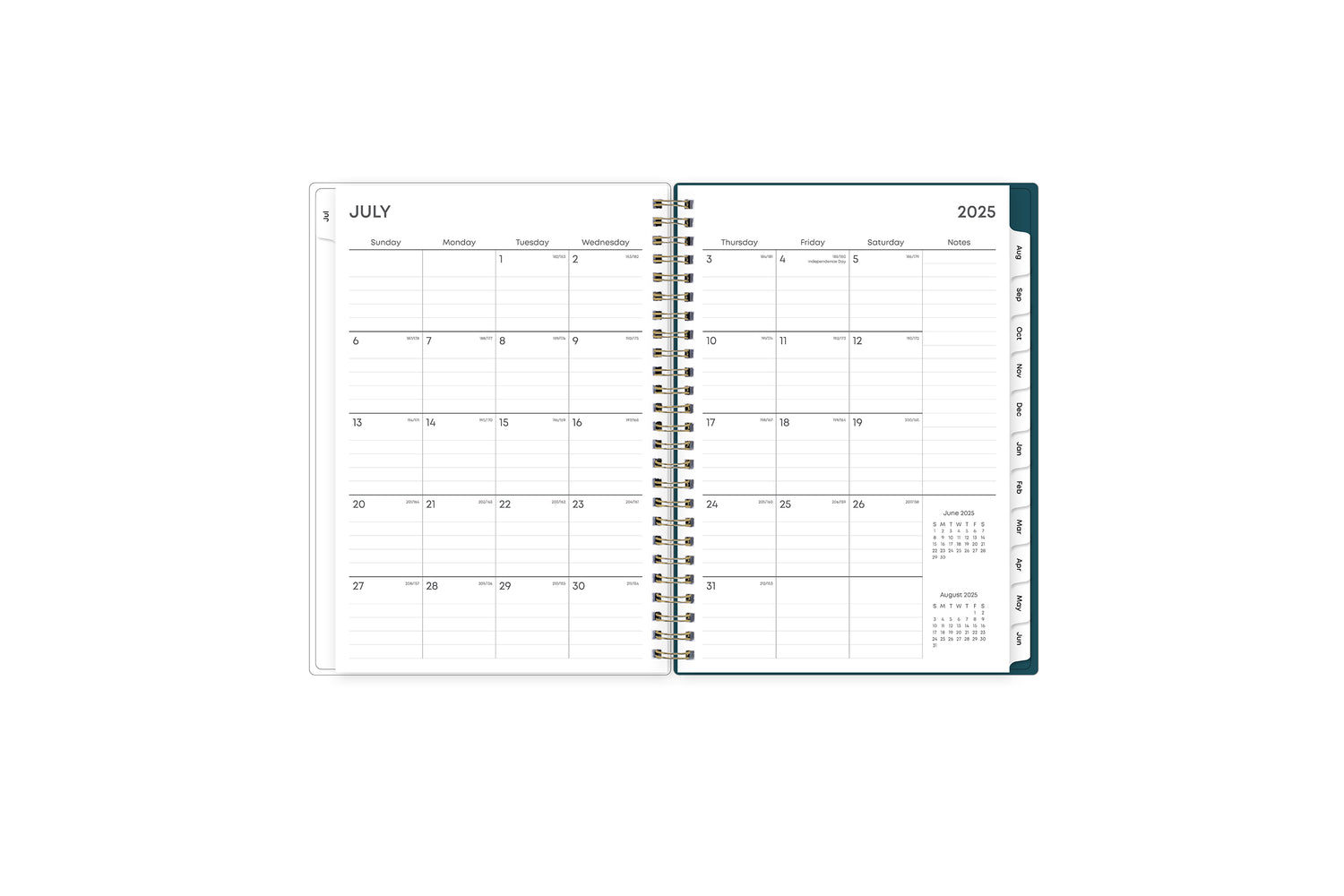 Featuring a monthly spread for this  weekly monthly planner are ample lined writing space, notes section, reference calendars, and white monthly tabs in 8.5x11 planner size
